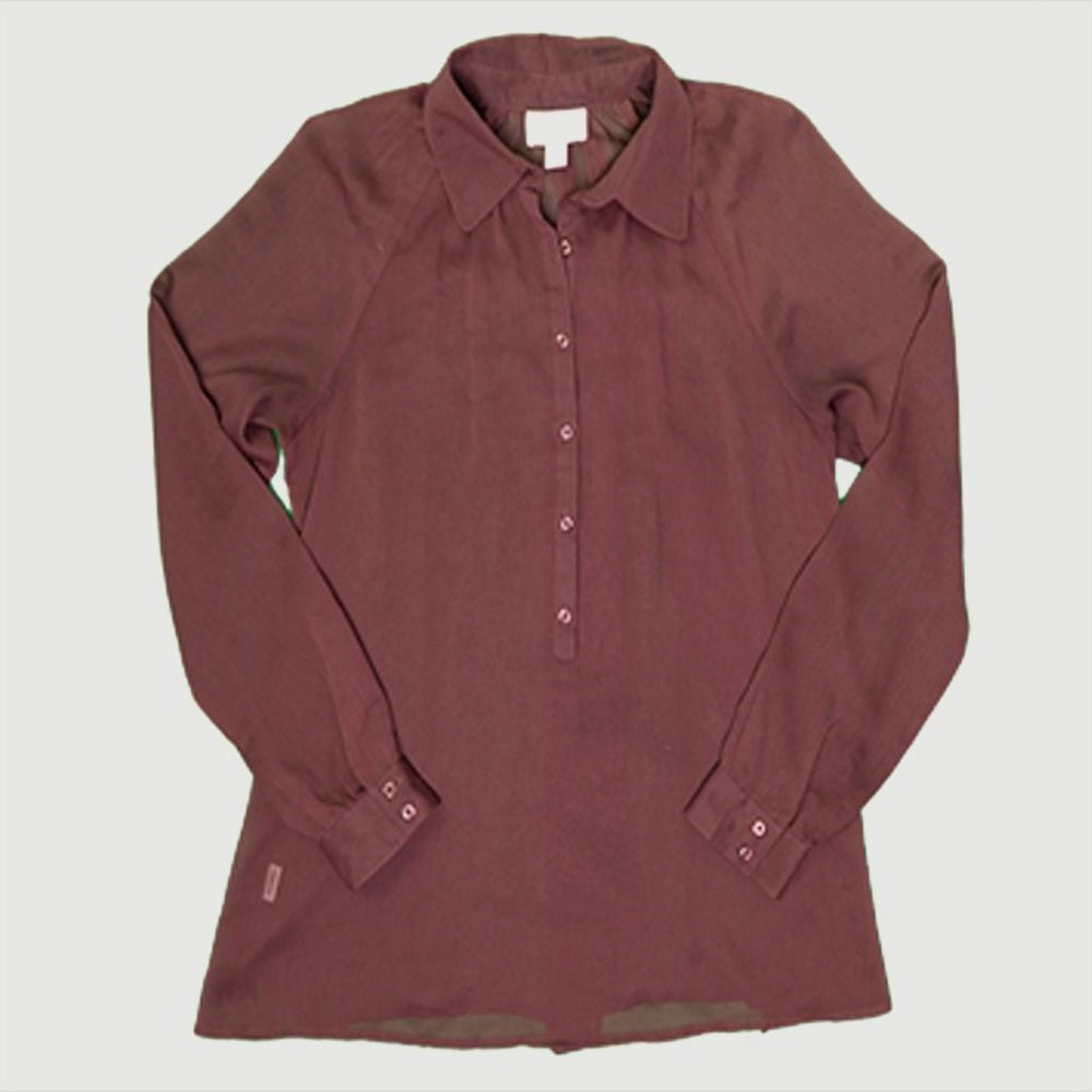 Ann Taylor Loft - Sheer Collar Long Sleeve in Chocolate Burgundy Rust - 6/M